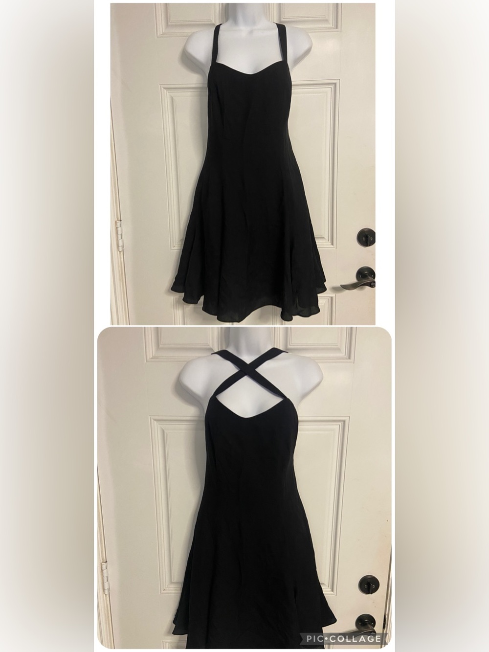 T42a- ANN TAYLOR 90’s Black Strappy CRISS-CROSS Sweetheart Fit & Flare Dress